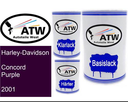 Harley-Davidson, Concord Purple, 2001: 500ml Lackdose + 500ml Klarlack + 250ml Härter - Set, von ATW Autoteile West.